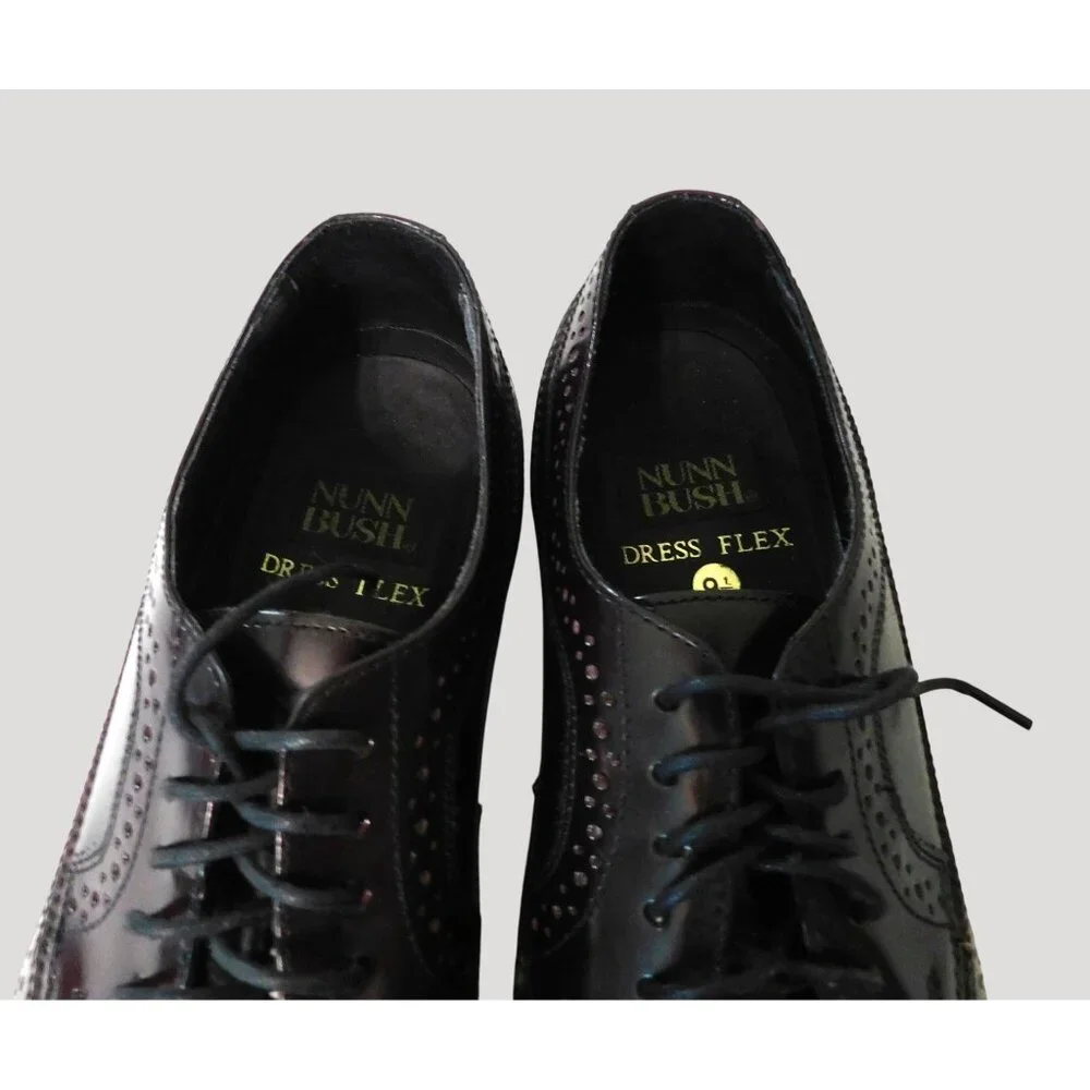 Nunn Bush Dress Flex Leather Oxford Shoes Mens Size 9.5 Dark Brown Wing Tip